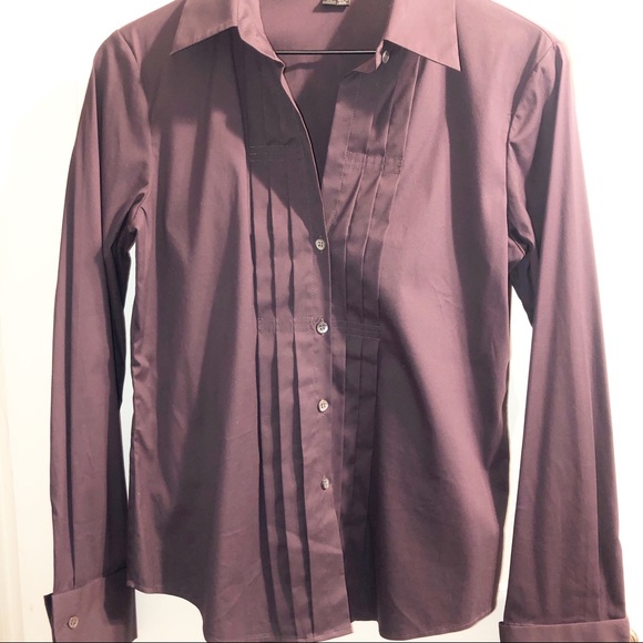 Theory Shirt Purple Pleated Button Down Top - Picture 1 of 10